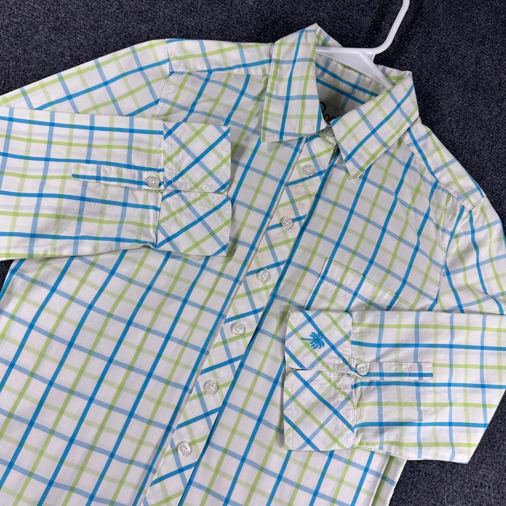 Lilly Pulitzer Button Down Womens 2 Size 2 Green Blue Plaid Palm Tree Logo
